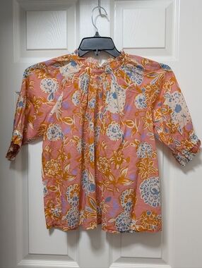 Trovata Birds of Paradise Shiela Top Floral Pink and Orange Blouse Size XS